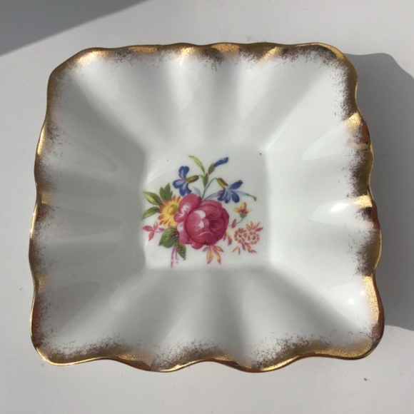 Royal Stuart Spencer Stevenson Square Bone China Candy Dish Floral Gold Trim - Picture 2 of 6